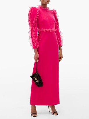 Givenchy Organza-ruffle Long-sleeve Velvet Gown - Pink