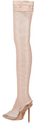 Alexander Wang Woman Cleo Suede And Leather-trimmed Fishnet Over-the-knee Sock Boots Sand Size 35