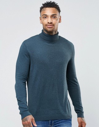 ASOS Cotton Roll Neck Sweater in Teal