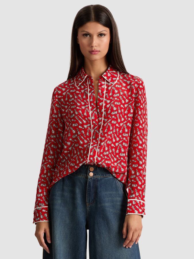 Alice + Olivia Willa Silk Blouse With Piping