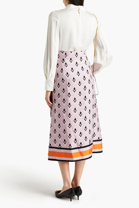 Valentino Wrap-effect Pleated Printed Silk-faille Midi Skirt