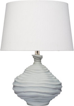 Benjara Ozy Accent Table Lamp, Linen Shade, Light Blue Turned Ceramic 23 Inch