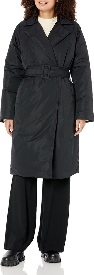Urban Bliss belted wrap puffer coat in black