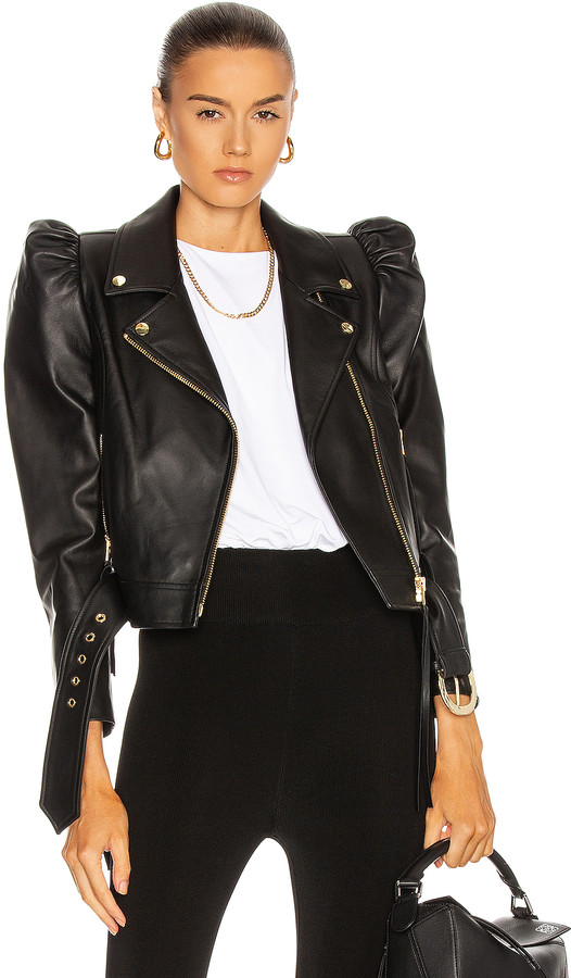 faux leather jacket with gold hardware