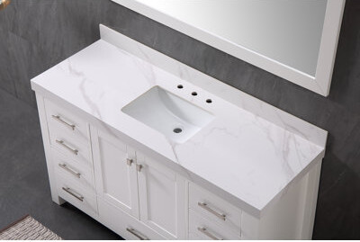 HomLux 61" Porcelain Bathroom Vanity Top with Single Sink and 3 Holes, without Faucet