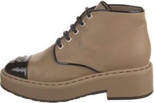 Chanel Interlocking CC Logo Leather Lace-Up Boots