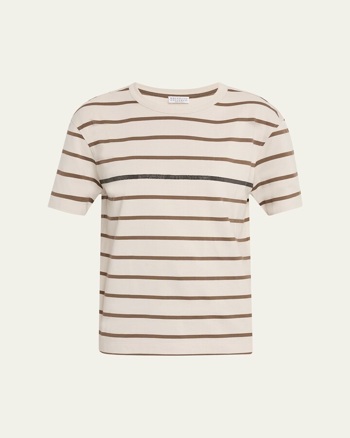 Brunello Cucinelli Monili Striped Short-Sleeve Cotton T-Shirt
