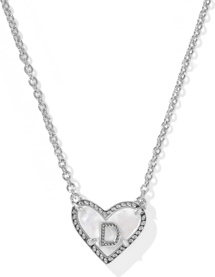 Kendra Scott Ari Heart Letter D Silver Short Pendant Necklace | Mother Of Pearl/Metal Rhodium