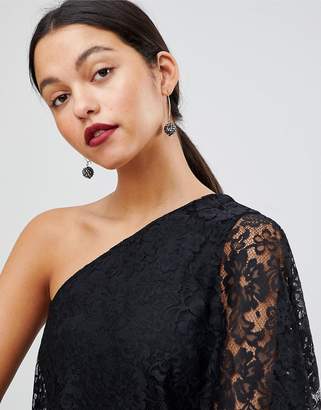 Club L One Shoulder Lace Cape Overlay Detailed Maxi Dress