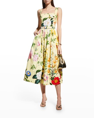 Floral Pleated Midi Dress w/ Belt