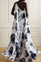 Thumbnail for your product : Alexander McQueen One-shoulder Asymmetric Printed Silk-voile Gown - Blue