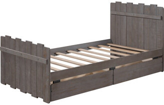 Gracie Oaks Platform Bed With Drawers, Vintage Fence-Shaped Headboard And Footboard, Twin Size