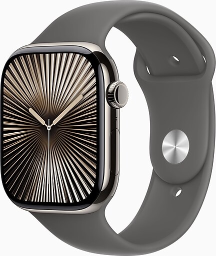 Apple Watch Series 10, GPS + Cellular, 46mm, Natural Titanium Case, Stone Gray Sport Band (MWY93LW/A)