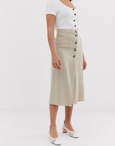 Thumbnail for your product : New Look Petite button down skirt in stone