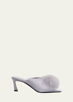 Daniel Anost White Leather Ostrich Feather Heeled Sandals
