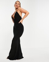 Thumbnail for your product : Club L London black plunge cross back fishtail maxi dress in black