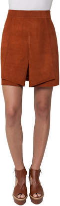 Akris Pleated Suede Mini Skirt, Marron