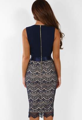 Pink Boutique Mayfair Dreaming Navy Pleated Lace Midi Dress