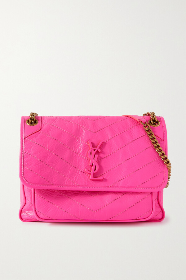 Saint Laurent Niki Medium Quilted Crinkledleather Shoulder Bag Pink