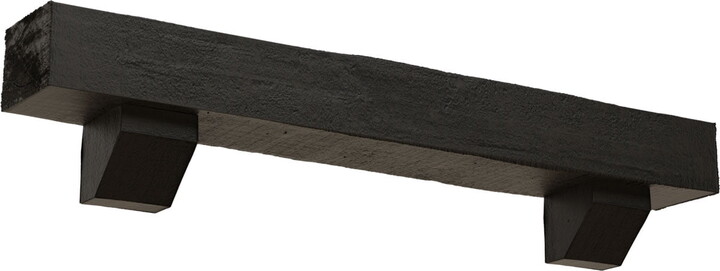 Ekena Millwork 6"H x 10"D x 48"W Rough Cedar Faux Wood Fireplace Mantel Kit with Ashford Corbels, Burnished Cedar