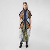 Thumbnail for your product : Burberry Map Print Draped Silk Dress