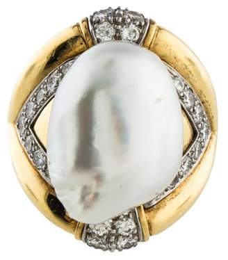 David Webb Baroque Pearl & Diamond Cocktail Ring