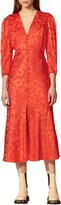 Thumbnail for your product : Sandro Floral Jacquard Long Sleeve Silk Blend Dress