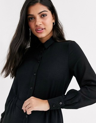 New Look gather waist shirt mini dress in black