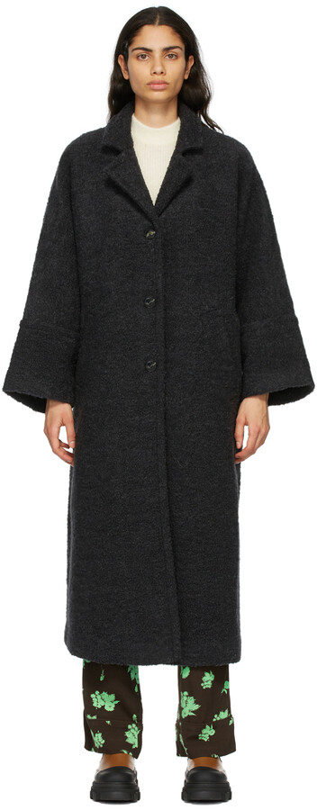 Ganni Black Wool Boucle Oversized Coat - ShopStyle