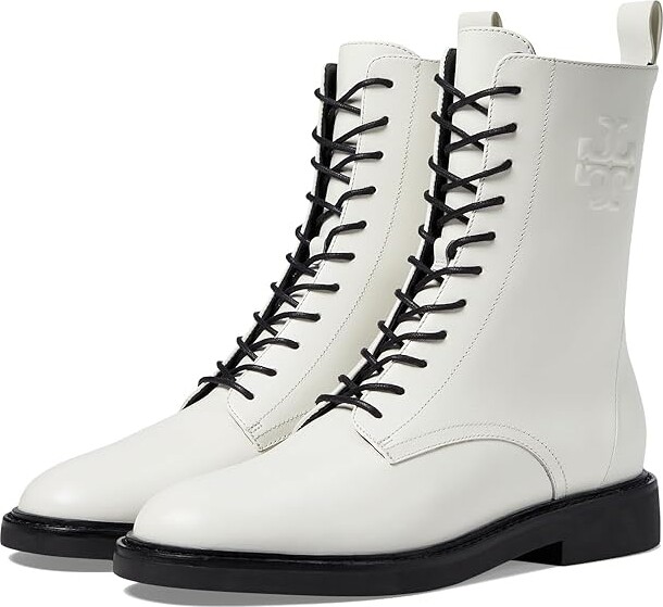 Tory Burch Double T Combat Boot Women's Boots Blanc : 9.5 M, Leather