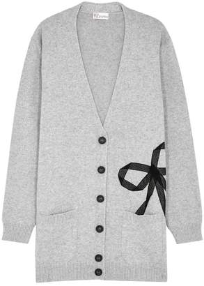 RED Valentino Grey Bow-appliqued Wool-blend Cardigan