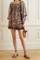 Thumbnail for your product : Camilla Shirred Embellished Printed Silk Crepe De Chine And Chiffon Mini Dress