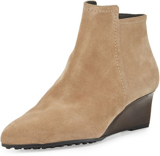 Tod's Suede 50mm Wedge Bootie, Light Stone