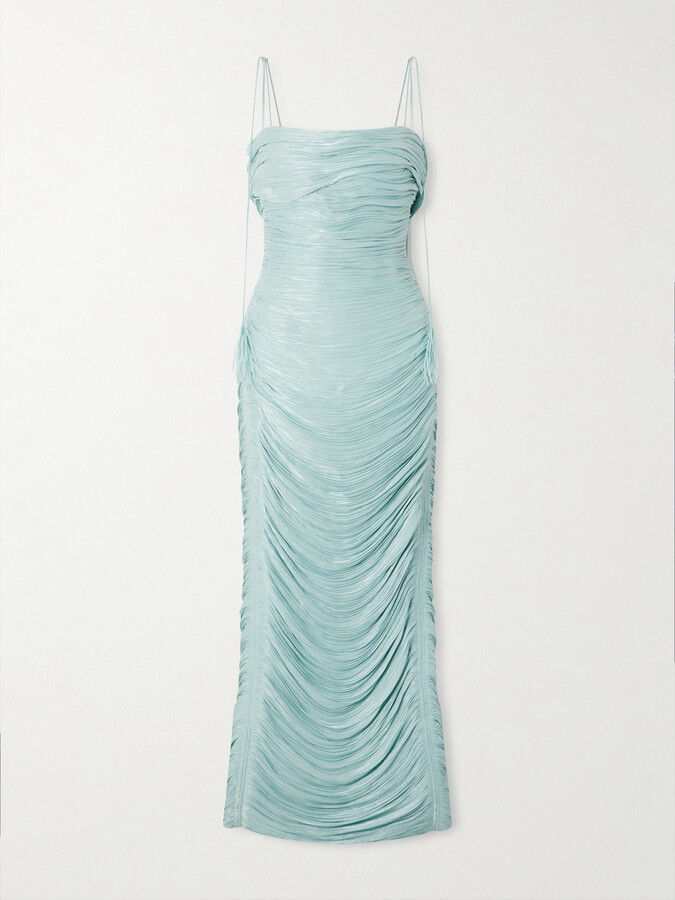 Marmar Halim - Ruched Pleated Satin Gown - Blue