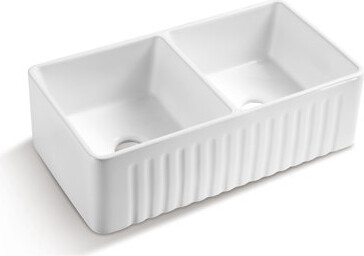 Living Source International White Ceramic Farmhouse Kitchen Sink 33X18x10 Inch Double Basin Rectangular Vessel | Gift Idea