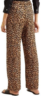 Nanushka Luma Belted Leopard-print Plisse-jersey Straight-leg Pants
