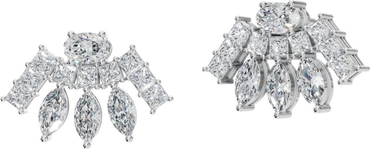 Aya Fine Jewelry Fourteen Kt White Gold Elegant Multi-Cut Lab Created Diamond Ear Climbers