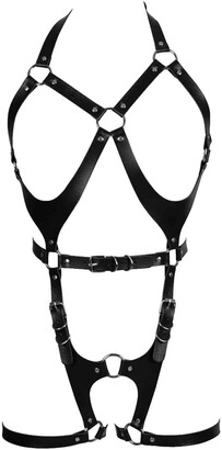 BANSSGOTH Women Punk Leather Body Harness Lingerie Leg Straps Chest Caged Belt Set Goth Punk