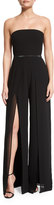 Thumbnail for your product : Halston Strapless Belted Wide-Leg Jumpsuit w/Thigh-High Slits