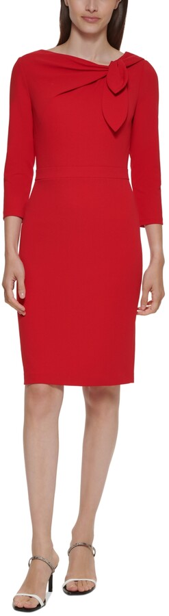 Calvin Klein Petite Tie-Neck 3/4-Sleeve Sheath Dress - ShopStyle