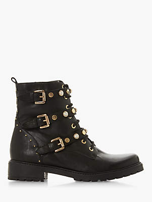 Dune Reegan Buckle Detail Ankle Boots, Black Leather
