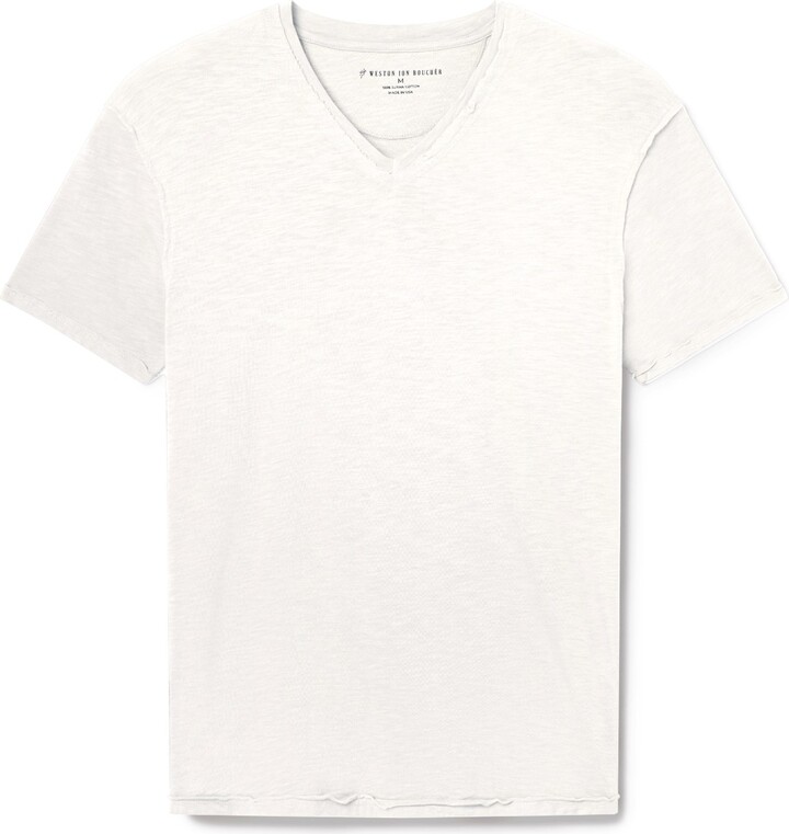 Weston Jon Boucher White Isla V Neck Slub Slim Fit Supima Tee - Ivory