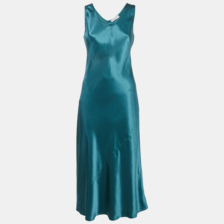Max Mara Leisure Teal Blue Satin Sleeveless Midi Dress S