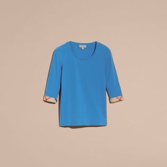 Burberry Three-quarter Sleeved Stretch Cotton T-shirt with Check Trim