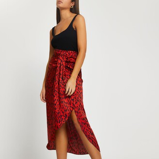 River Island Womens Red printed twist front midi skirt