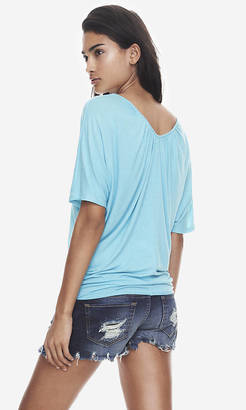 Express One Eleven Double Scoop Neck Wedge Tee - Blue