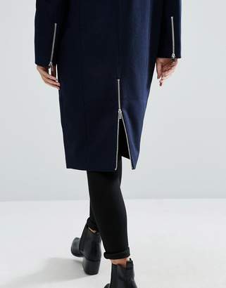 ASOS Coat with Faux Fur Collar and Belt In Wool Mix