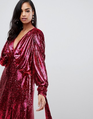 ASOS EDITION sequin batwing midi dress with bow detail