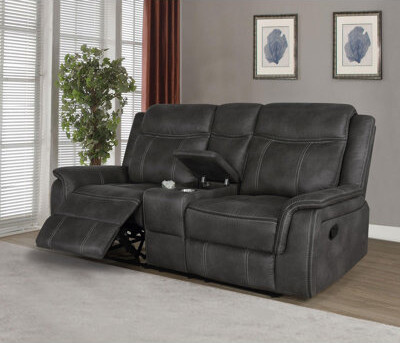 Latitude Run Upholstered Padded Arm Reclining Loveseat Charcoal