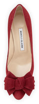 Thumbnail for your product : Manolo Blahnik Lisanewbo Suede Mid-Heel Bow Pump, Red